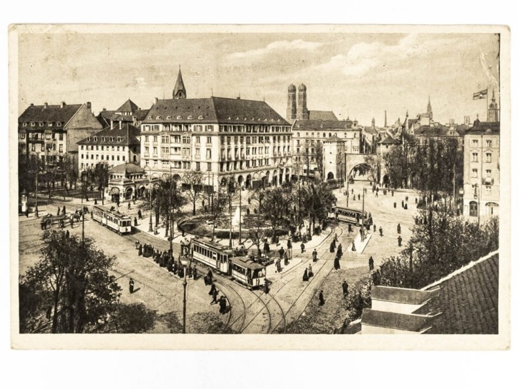 MONACHIUM - BRAMA SENDLINGER TOR WRAZ Z PLACEM I TRAMWAJAMI NIEMCY 1928