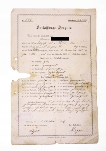 ŚWIADECTWO SZKOLNE - WILDA KNABENSCHULE, POZNAŃ WILDA 1904