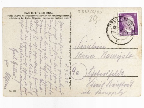 CIEPLICE - PANORAMA MIASTA Z KOŚCIOŁEM ŚW. ELŻBIETY WĘGIERSKIEJ CZECHY 1944