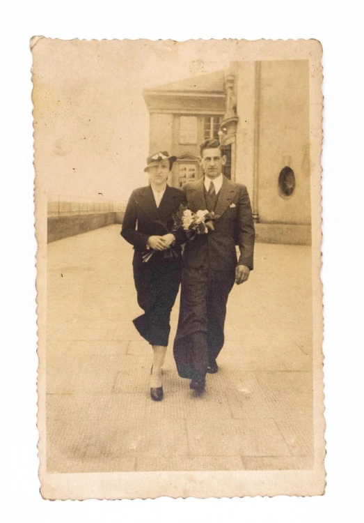 STARA FOTOGRAFIA - MĘŻCZYZNA Z KOBIETĄ, POZNAŃ 1936