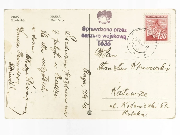 PRAGA - HRADCZANY I ZAMEK PRASKI CZECHOSŁOWACJA / KATOWICE 1945 STEMPEL WOJ