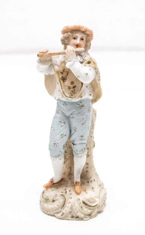 STARA PORCELANOWA FIGURKA - GRAJEK NA FLECIE, VOLKSTEDT TRIEBNER ENS ECKERT