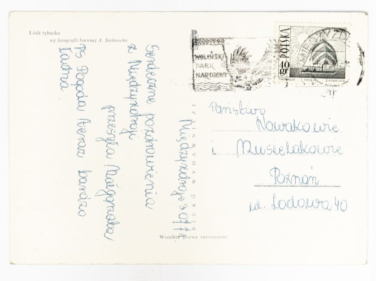 POCZTÓWKA - ŁÓDŹ RYBACKA STEMPEL WOLIŃSKI PN MIĘDZYZDROJE / POZNAŃ 1971 PRL