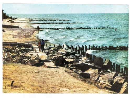 NIECHORZE - BRZEG MORSKI Z PLAŻĄ I FALOCHRONEM 1975 PRL