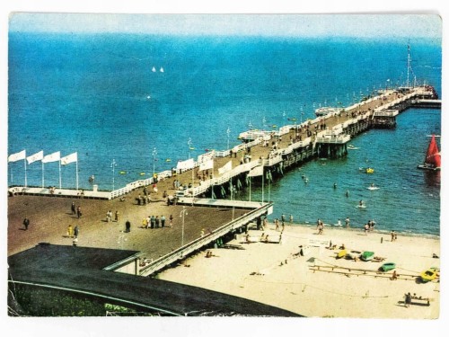 SOPOT - WIDOK NA MOLO Z FRAGMENTEM PLAŻY LATA 70. PRL