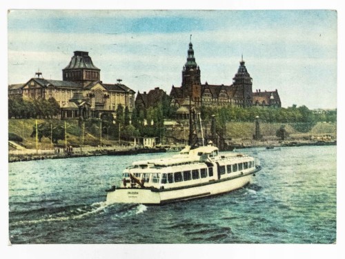SZCZECIN - WAŁY CHROBREGO WIDZIANE OD STRONY ODRY 1968 PRL