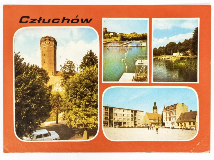 CZŁUCHÓW - WIEŻA ZAMKOWA, OŚRODEK NAD J. RYCHNOWSKIM, PLAC PPR LATA 80. PRL