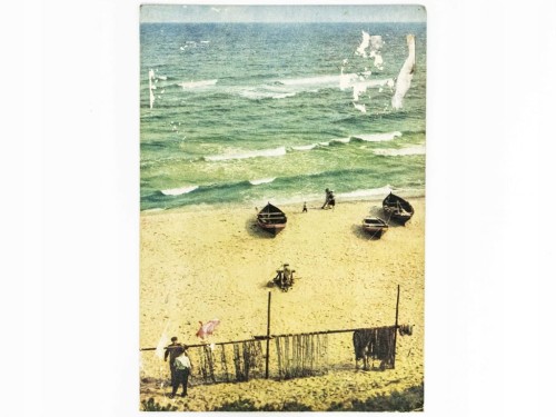 JASTRZĘBIA GÓRA - PLAŻA NADMORSKA Z ŁODZIAMI I RYBAKAMI 1964 PRL