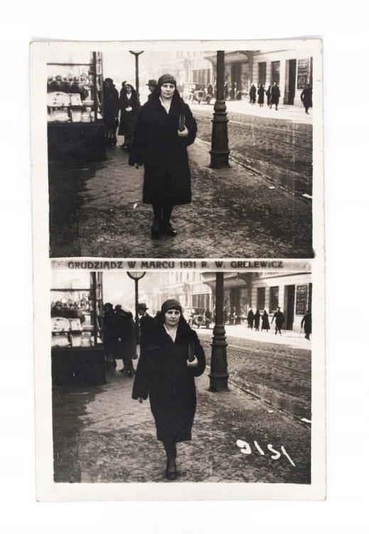 STARA FOTOGRAFIA - KOBIETA NA MIEŚCIE, FOT. GRELEWICZ, GRUDZIĄDZ 1931