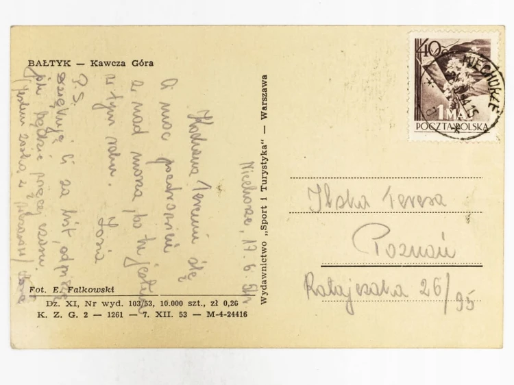 MIĘDZYZDROJE - KAWCZA GÓRA WIDZIANA OD STRONY BAŁTYKU 1954 PRL