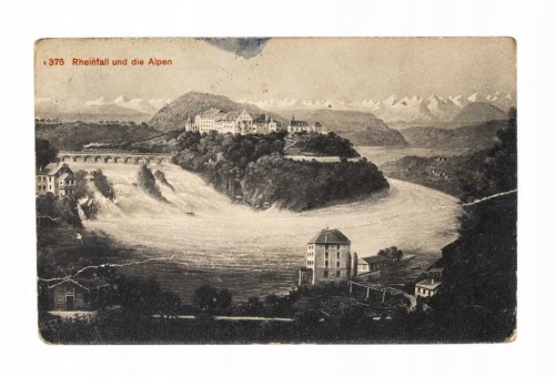 STARA POCZTÓWKA - WODOSPAD RHEINFALL, SZWAJCARIA / KRAKÓW 1913