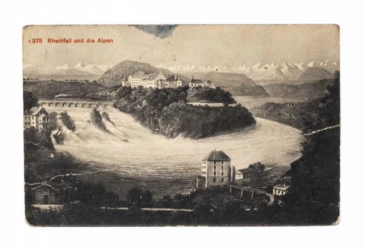 STARA POCZTÓWKA - WODOSPAD RHEINFALL, SZWAJCARIA / KRAKÓW 1913