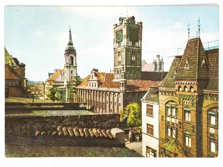 TORUŃ - PANORAMA MIASTA Z RATUSZEM I KOŚCIOŁEM DUCHA ŚW. LATA 60. / 70. PRL