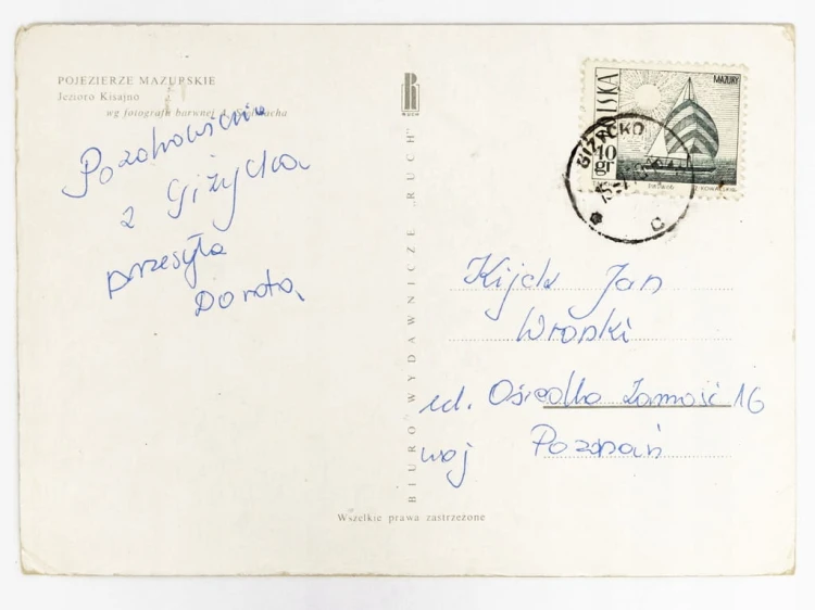 POJEZIERZE MAZURSKIE - JEZIORO KISAJNO Z ŻAGLÓWKAMI 1970 PRL