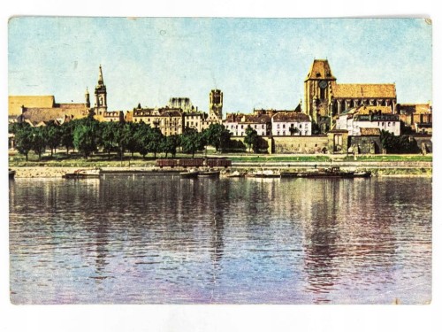 TORUŃ - PANORAMA OD STRONY WISŁY Z BAZYLIKĄ KATEDRALNĄ W TLE 1967 PRL