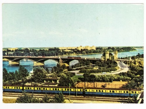 WARSZAWA - PANORAMA Z WIDOKIEM NA MOST PONIATOWSKIEGO LATA 70. / 80. PRL