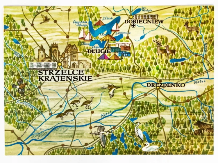 STRZELCE KRAJEŃSKIE - MAPKA OKOLICY Z DREZDENKIEM I DOBIEGNIEWEM 1977 PRL
