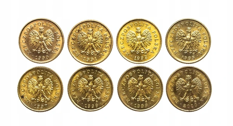 Polska, Rzeczpospolita od 1989 roku, zestaw 1 grosz 1990-2000, 8 sztuk