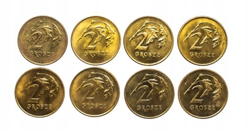 Polska, Rzeczpospolita od 1989 roku, zestaw 2 grosze 1990-1999, 8 sztuk