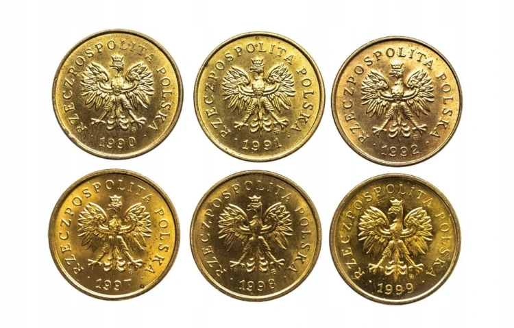 Polska, Rzeczpospolita od 1989 roku, zestaw 2 grosze 1990-1999, 6 sztuk