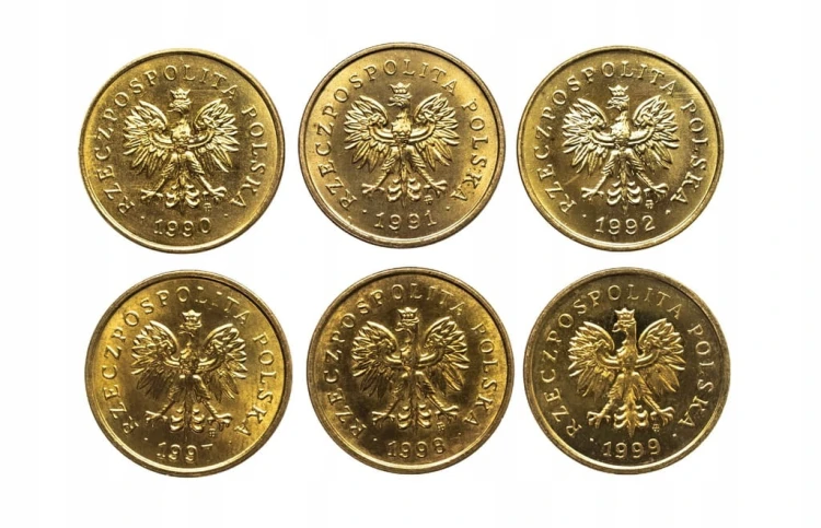 Polska, Rzeczpospolita od 1989 roku, zestaw 2 grosze 1990-1999, 6 sztuk