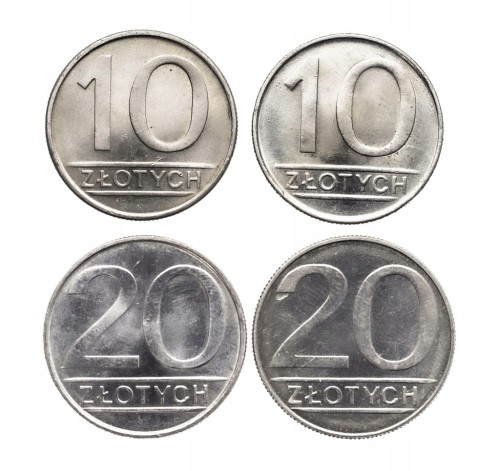 Polska, PRL, zestaw 10 złotych i 20 złotych 1984 i 1988, 4 sztuki