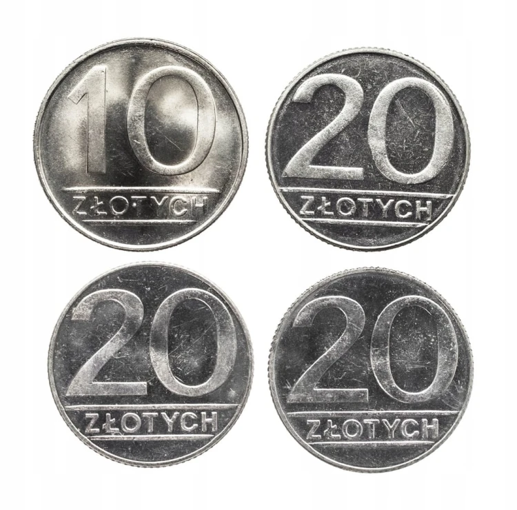 Polska, PRL, zestaw 10 złotych i 20 złotych 1987-1990, 4 sztuki