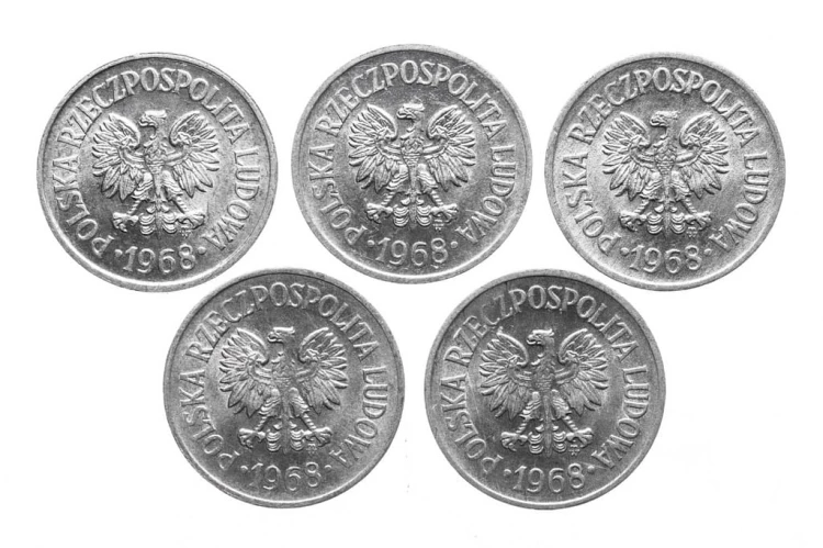 Polska, PRL, zestaw 10 groszy 1968, 5 sztuk
