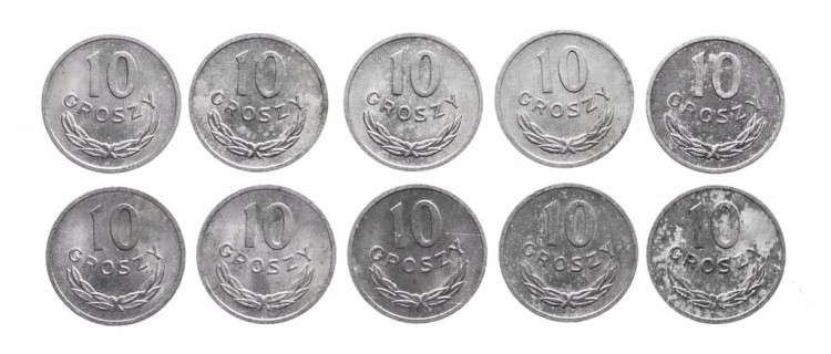 Polska, PRL, zestaw 10 groszy 1973, 10 sztuk