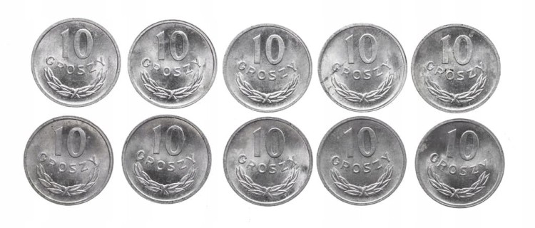 Polska, PRL, zestaw 10 groszy 1974, 10 sztuk