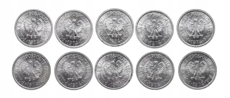 Polska, PRL, zestaw 10 groszy 1974, 10 sztuk