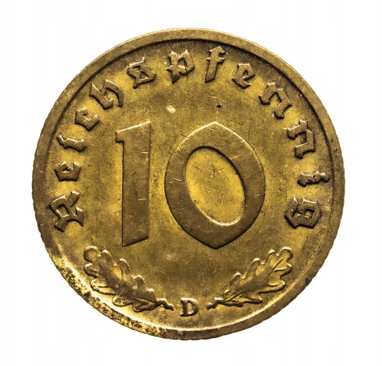 Niemcy, III Rzesza, 10 Reichspfennig 1938 D, Monachium