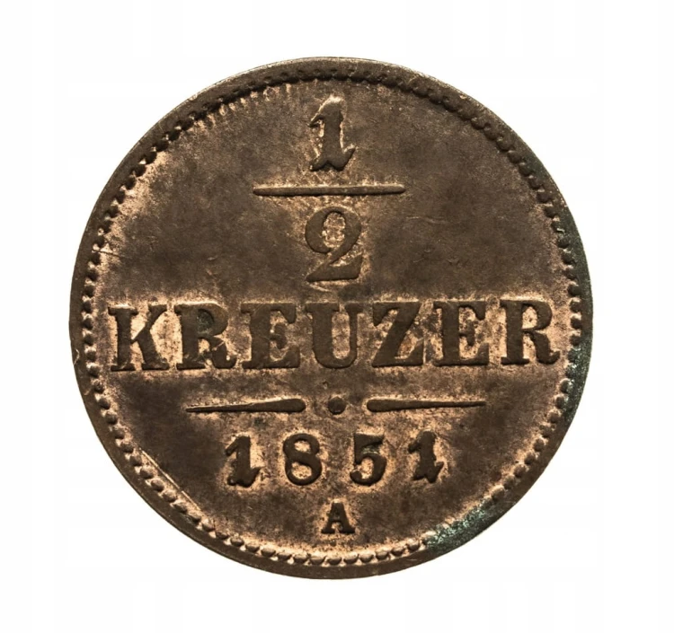 Austria, Franciszek Józef I, 1/2 krajcara 1851 A, Wiedeń