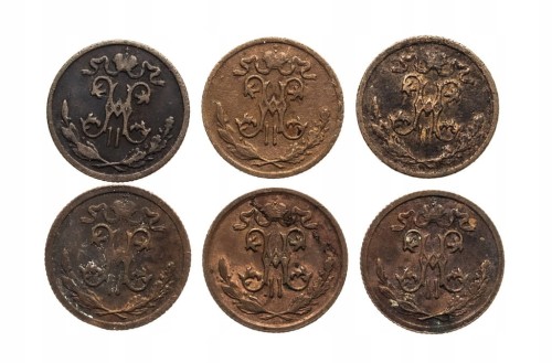 Rosja, Mikołaj II, zestaw 1/2 kopiejki 1898-1913, 6 sztuk