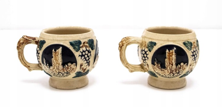 ZESTAW STARYCH KUBKÓW CERAMICZNYCH ZAMKI NIEMIECKIE