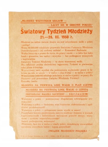 STARA REKLAMA - ŚWIATOWY TYDZIEŃ MŁODZIEŻY 1950