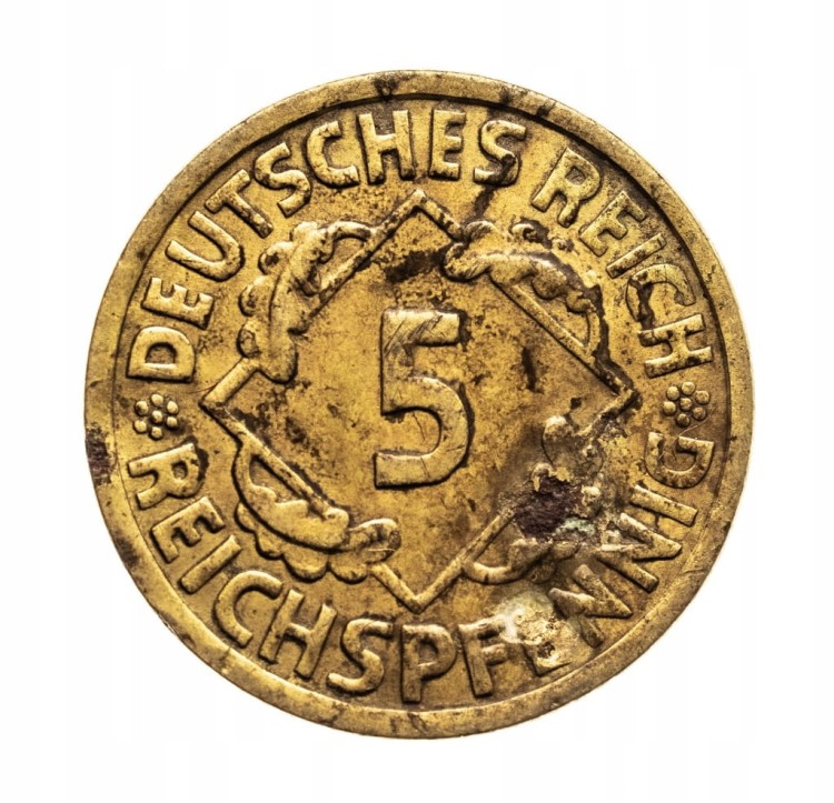 Niemcy 5 reichsfenigów, 1925 F, Stuttgart.