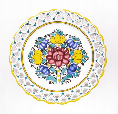 STARY CERAMICZNY TALERZ W KWIATY, MODRA SŁOWACJA