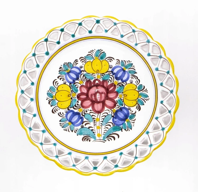 STARY CERAMICZNY TALERZ W KWIATY, MODRA SŁOWACJA