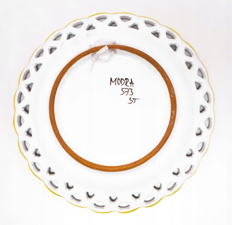 STARY CERAMICZNY TALERZ W KWIATY, MODRA SŁOWACJA