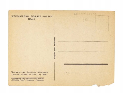 STARA POCZTÓWKA - PISARZ WACŁAW SIEROSZEWSKI 1933