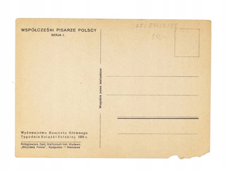 STARA POCZTÓWKA - PISARZ WACŁAW SIEROSZEWSKI 1933