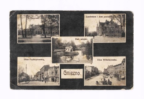GNIEZNO - DWORZEC, LANDRATURA, PARK, UL. FRYDERYKOWSKA I WILHELMOWSKA 1920