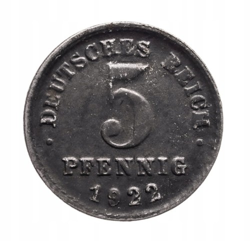 Niemcy 5 fenigów, 1922 G, Karlsruhe.