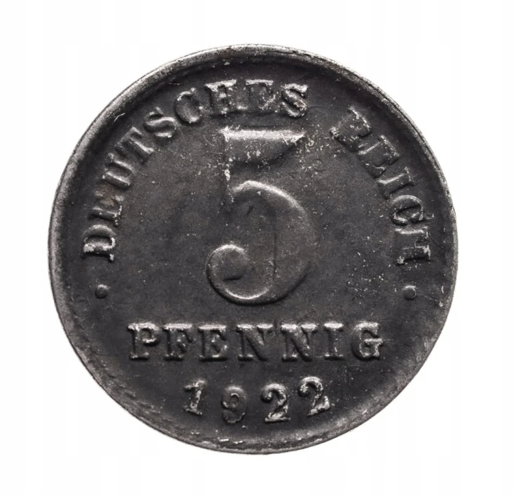 Niemcy 5 fenigów, 1922 G, Karlsruhe.