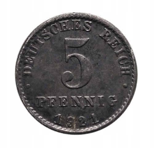 Niemcy 5 fenigów, 1921 A, Berlin.