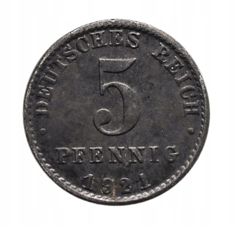 Niemcy 5 fenigów, 1921 A, Berlin.