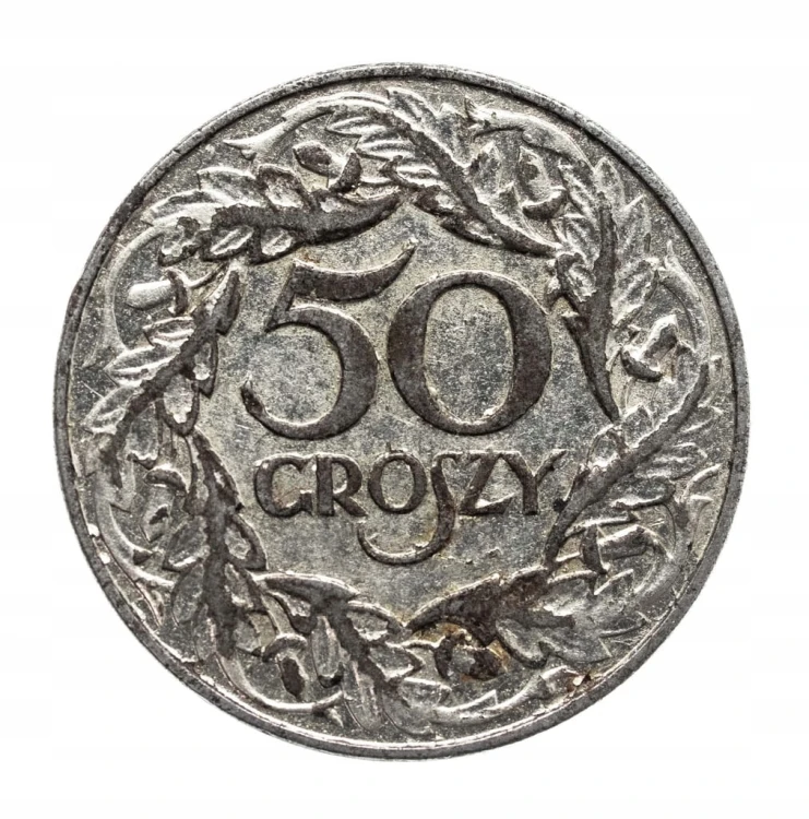 Polska, Generalna Gubernia, 50 groszy 1938, Warszawa, żelazo niklowane