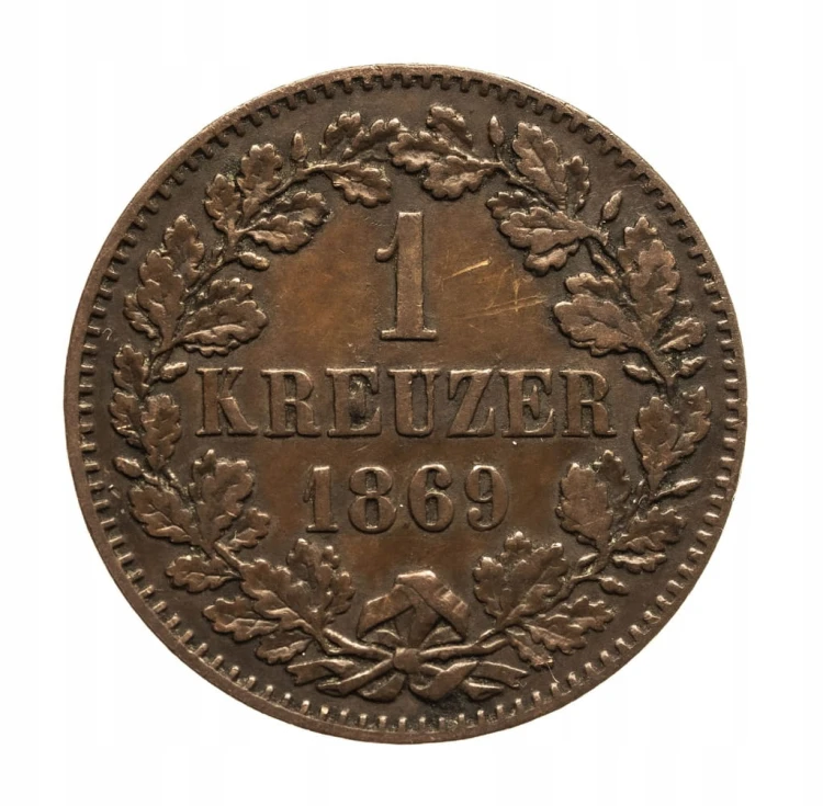 Niemcy, Badenia, Fryderyk I, 1 krajcara, 1869 rok.