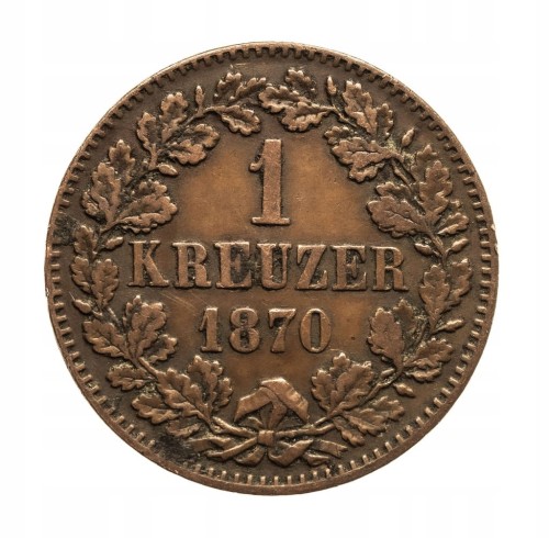 Niemcy, Badenia, Fryderyk I, 1 krajcara, 1870 rok.